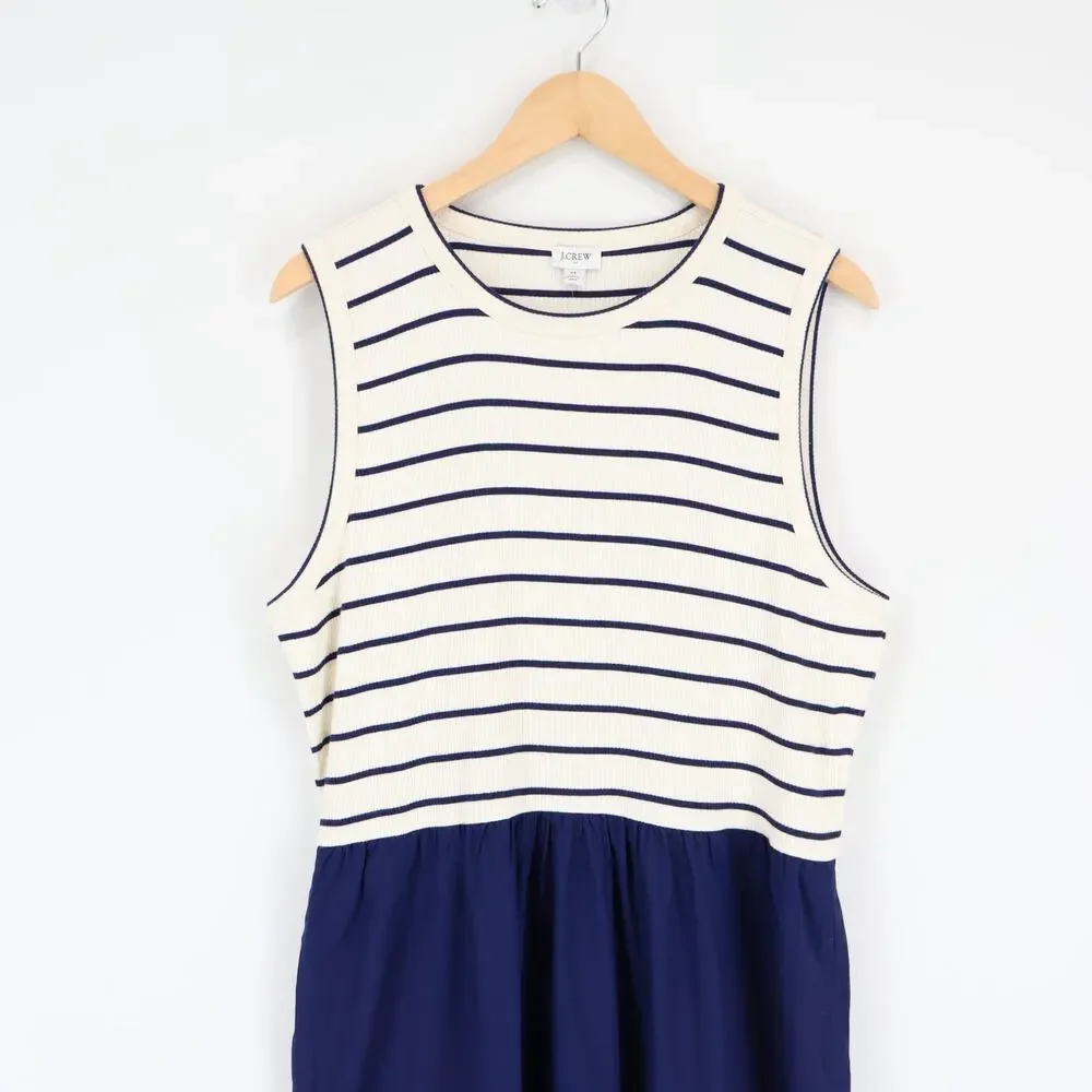 NWT J.Crew Factory Striped Ribbed-Knit Mixy Dress Ivory Antique Navy Size XL